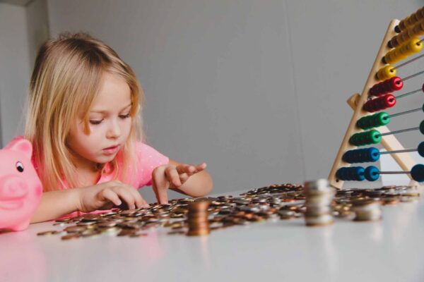 Child,Counting,Coins,,Cute,Girl,Saving,Money