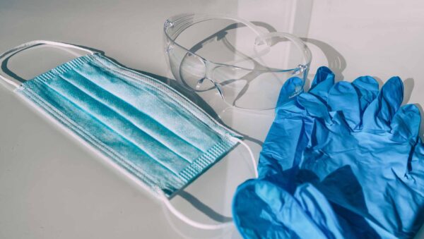 PPE mask, gloves, and protection glasses