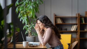 Frustrated sad woman feeling tired and worried