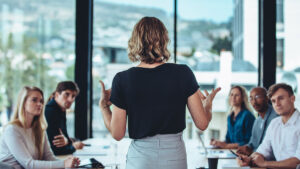 Woman presenting in meeting