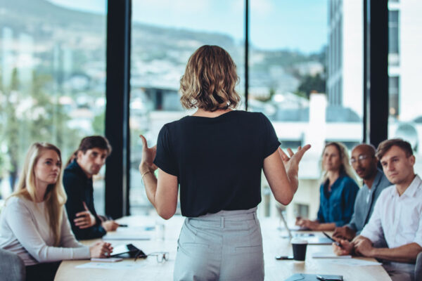 Woman presenting in meeting