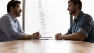 two colleagues having a conversation