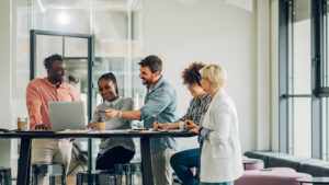 A group of people in a meeting