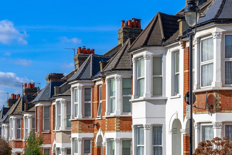 Row of typical English terraced houses