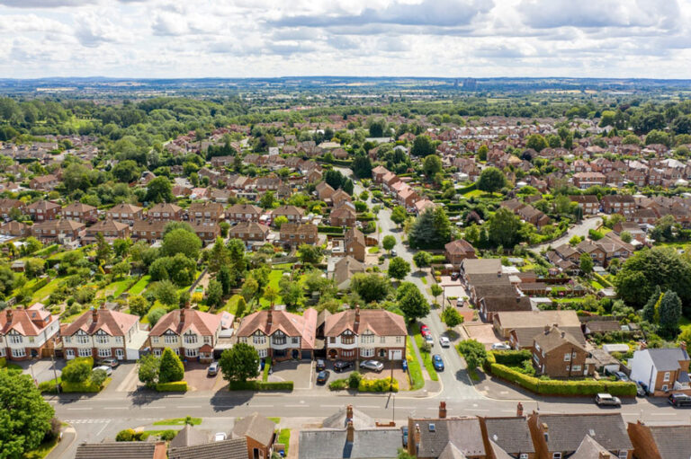 Arial shot of houses in the UK
