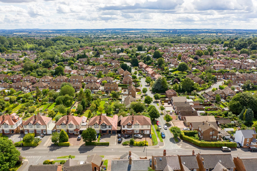 Arial shot of houses in the UK