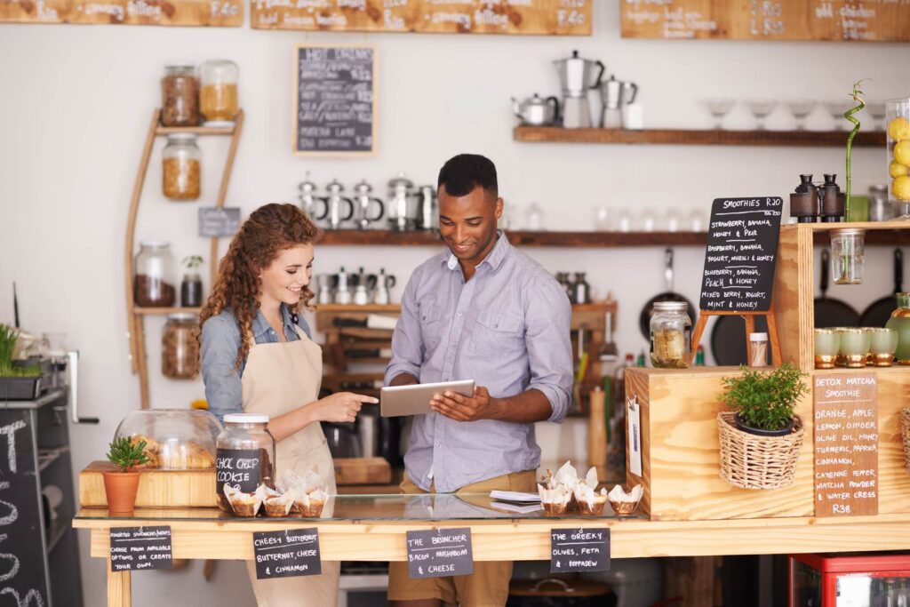 Hospitality workers in a cafe.