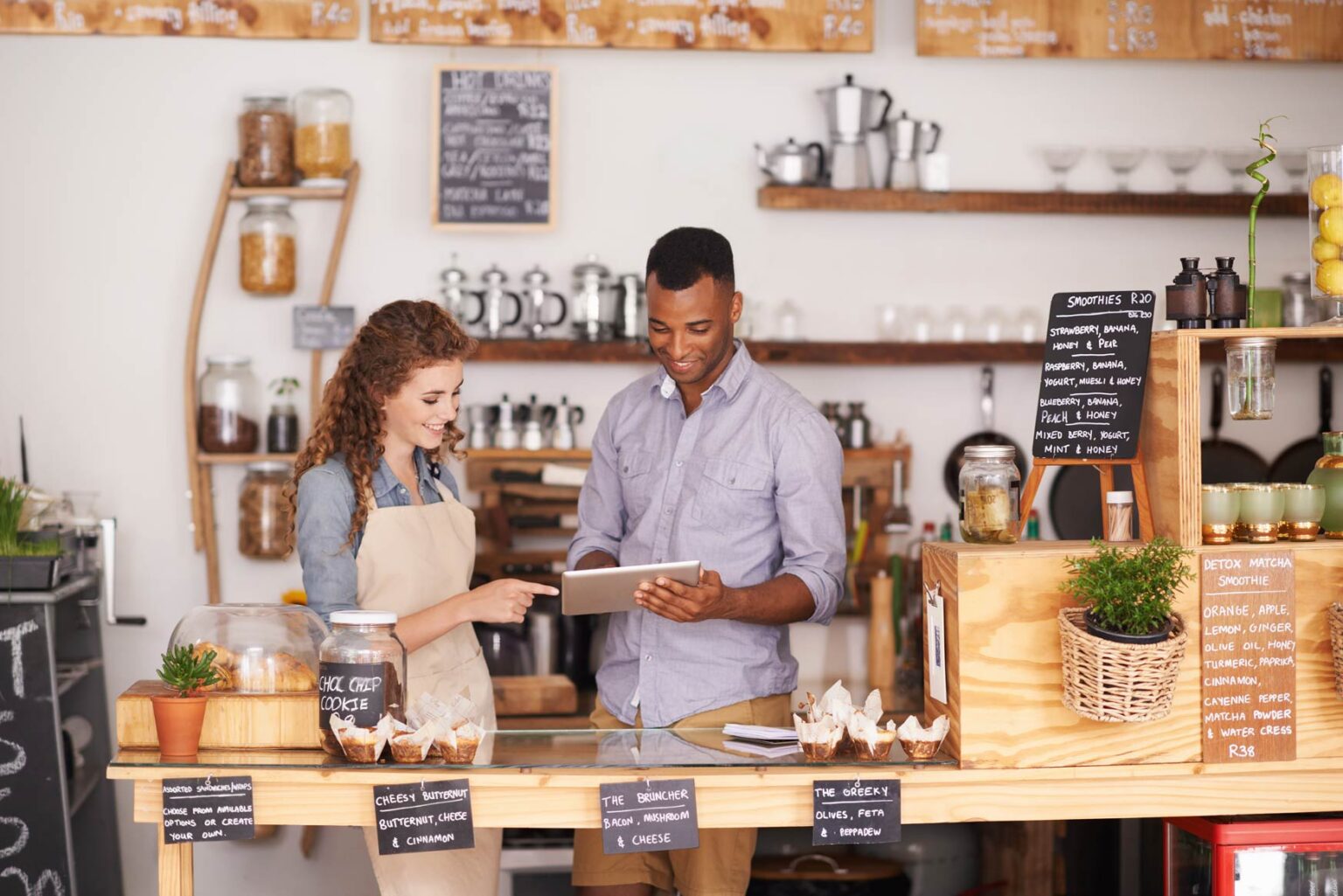 Hospitality workers in a cafe.